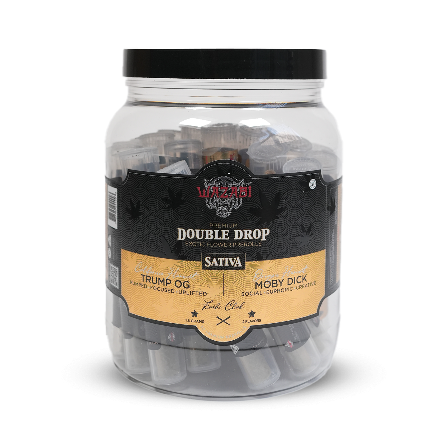 WAZABI EXOTICS DOUBLE DROP THC-A PRE-ROLLS 1.5G EACH (30CT JAR)
