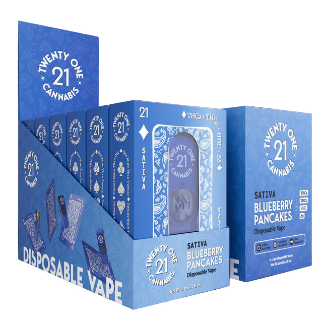 TWENTY ONE CANNABIS (THC-a + THC-p + HHC + D8) 2 GRAM DISPOSABLE VAPE BLUEBERRY PANCAKES (SATIVA) 810121208441