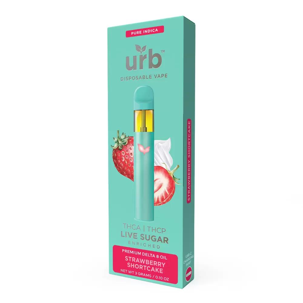 URB FINEST THC-A + THC-P LIVE SUGAR BLEND 3ML DISPOSABLE STRAWBERRY SHORTCAKE (PURE INDICA) 810088845093