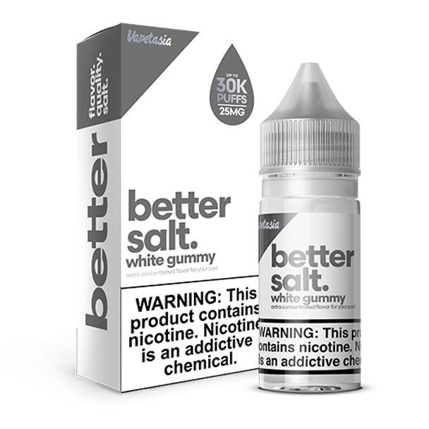 VAPETASIA BETTER SALT. 30ML SALT NIC WHITE GUMMY 25MG 810109304806