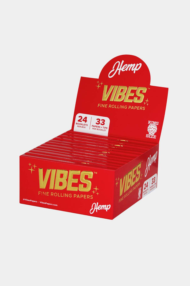 VIBES KING SIZE ROLLING PAPER + TIPS | 24 PER BOOKLET | 33 PAPERS + TIPS PER BOOKLET HEMP 814725024735