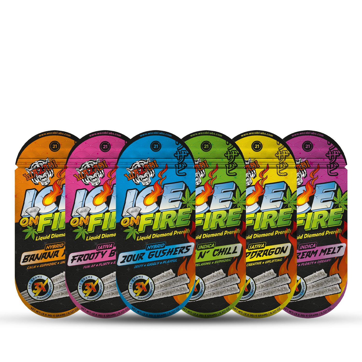 WAZABI ICE ON FIRE THCA LIQUID DIAMOND PRE ROLLS (3 X 2 GRAM EACH)
