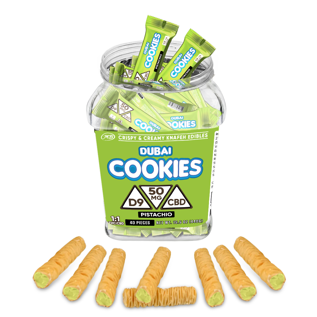DUBAI COOKIES 50MG D9 + CBD KNAFEH EDIBLES (40CT/JAR)