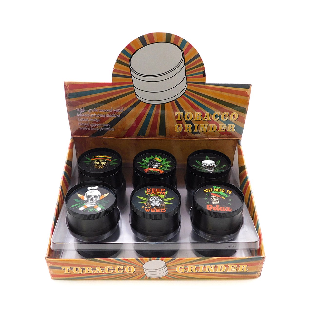 WEED DESIGN MESH SIDES DESIGN MANUAL METAL GRINDER 55 X 44MM 4 PARTS ASSORTED COLORS (GRZ117W-1MY)