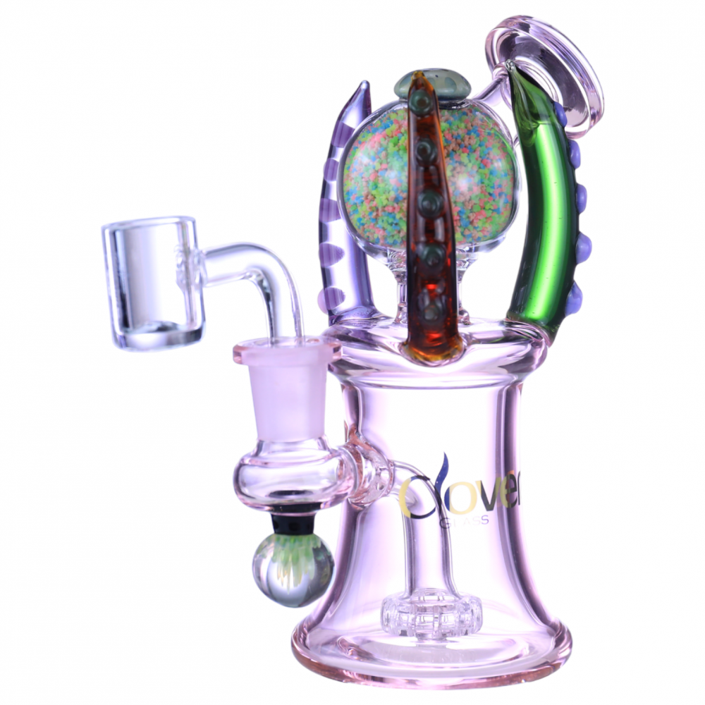 CLOVER GLASS (WPE-712) 6.8" GRIPGLOBS GLOW IN THE DARK CLAW BALL MATRIX PERC WATER PIPE