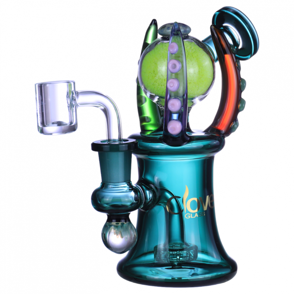CLOVER GLASS (WPE-712) 6.8" GRIPGLOBS GLOW IN THE DARK CLAW BALL MATRIX PERC WATER PIPE