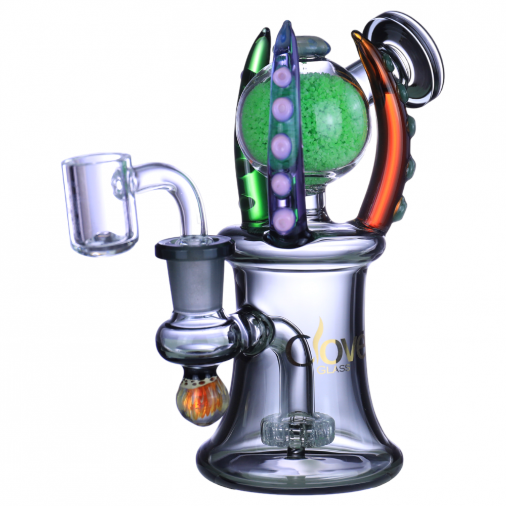 CLOVER GLASS (WPE-712) 6.8" GRIPGLOBS GLOW IN THE DARK CLAW BALL MATRIX PERC WATER PIPE
