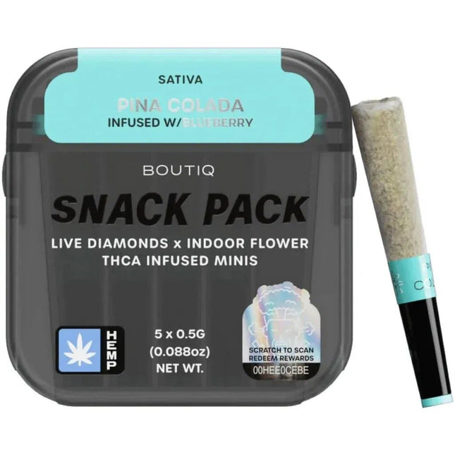 BOUTIQ SNACK PACK LIVE THCA DIAMOND INFUSED MINIS 0.5 GRAM PRE ROLLS (5CT)