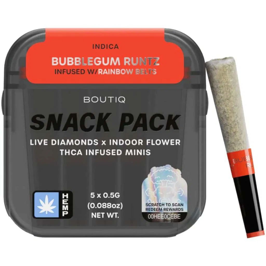 BOUTIQ SNACK PACK LIVE THCA DIAMOND INFUSED MINIS 0.5 GRAM PRE ROLLS (5CT)