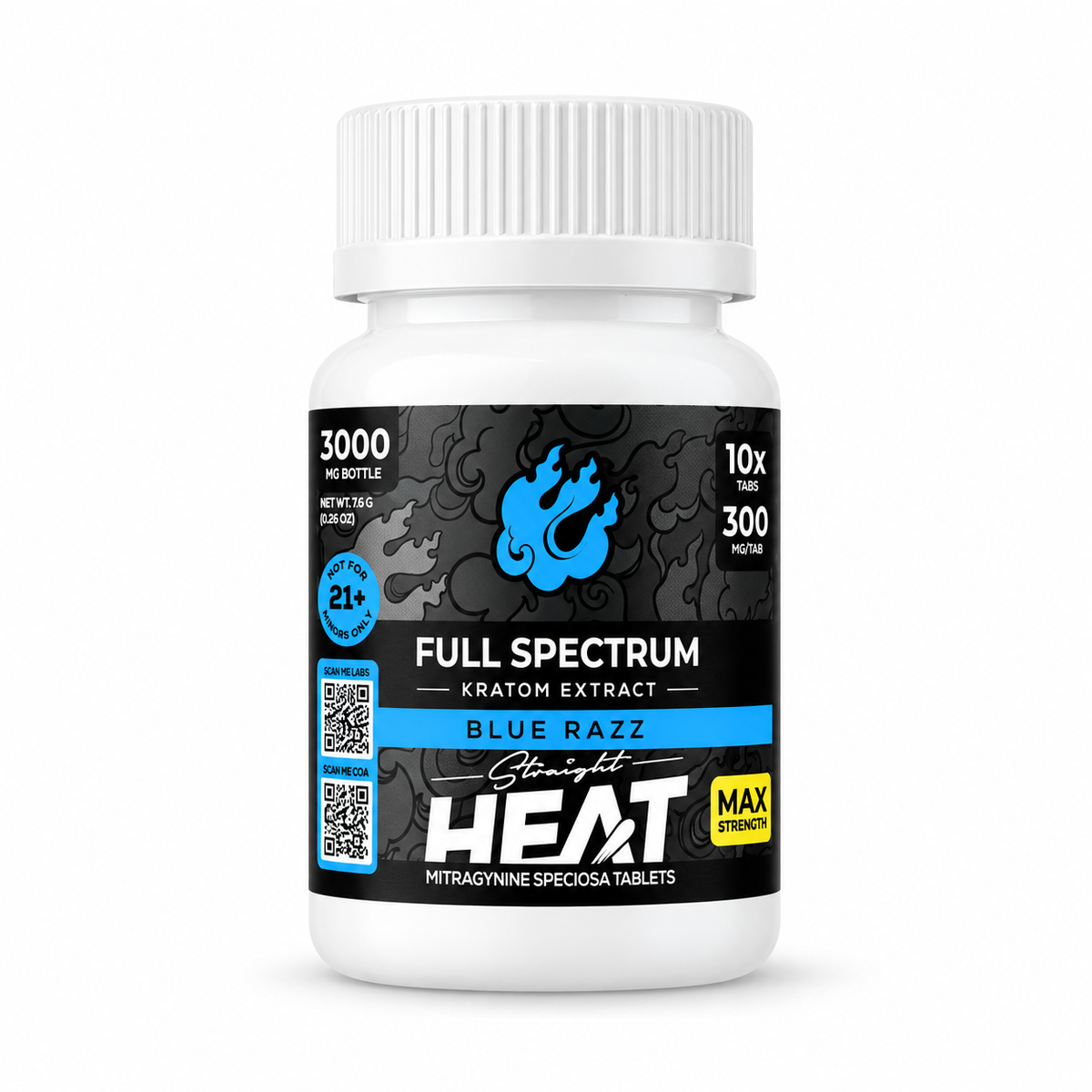 STRAIGHT HEAT FULL SPECTRUM 300MG KRATOM TABLETS (10CT JAR)
