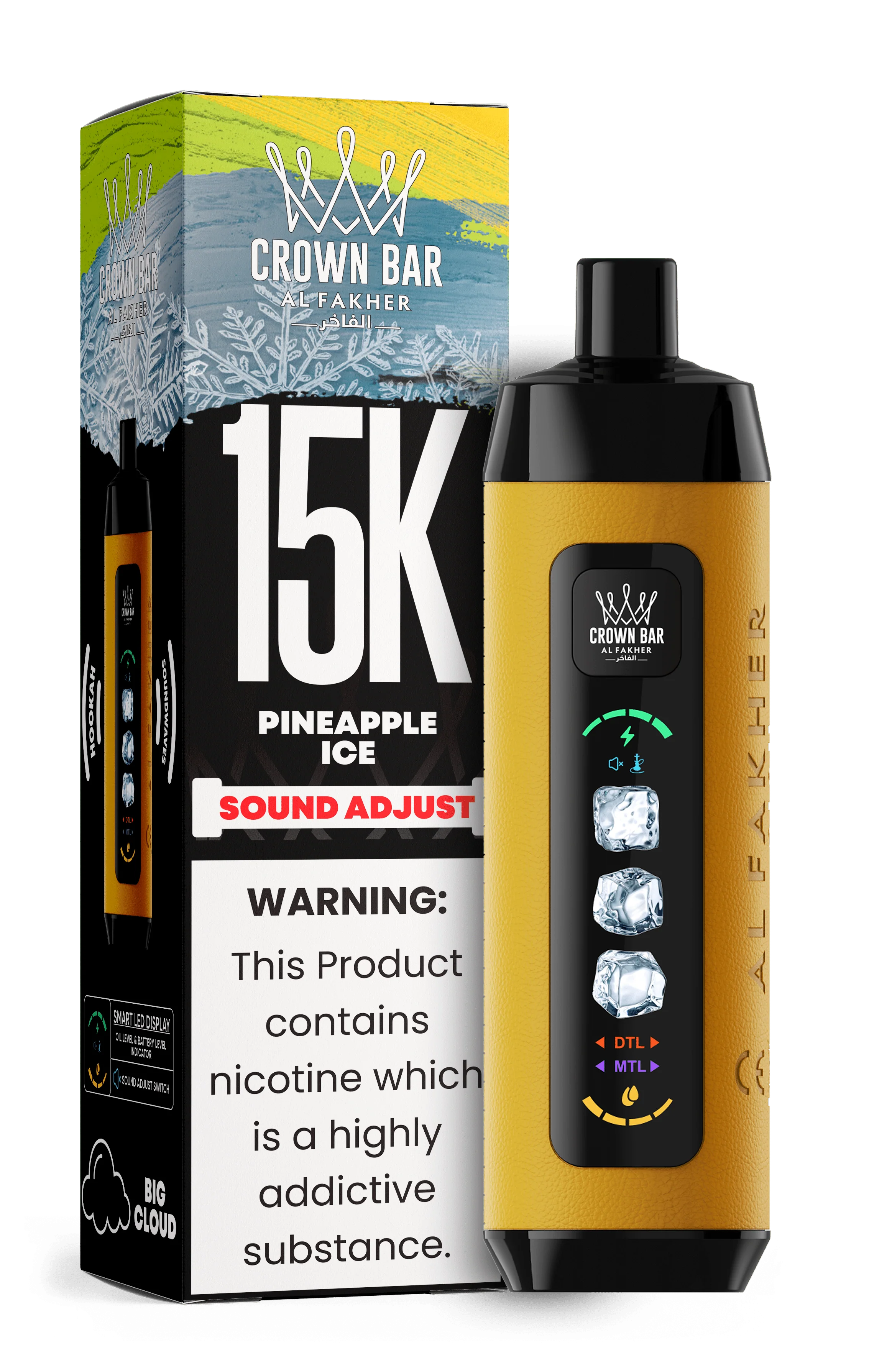 AL FAKHER CROWN BAR 15000 ICE ADJUST DISPOSABLE (5CT DISPLAY) Rising Wholesale Inc. AL FAKHER CROWN BAR 15000 ICE ADJUST DISPOSABLE (5CT DISPLAY) Rising Wholesale Inc.