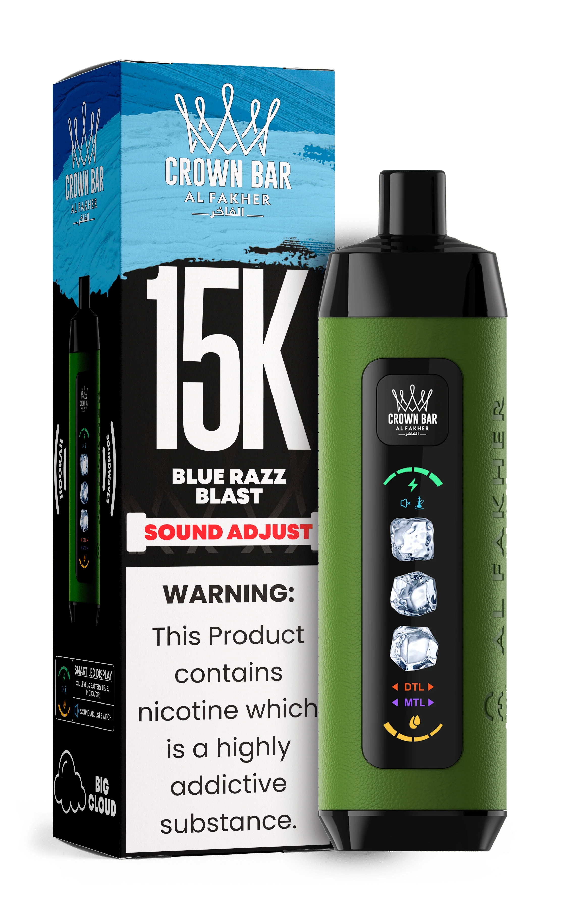 AL FAKHER CROWN BAR 15000 ICE ADJUST DISPOSABLE (5CT DISPLAY) Rising Wholesale Inc. AL FAKHER CROWN BAR 15000 ICE ADJUST DISPOSABLE (5CT DISPLAY) Rising Wholesale Inc.