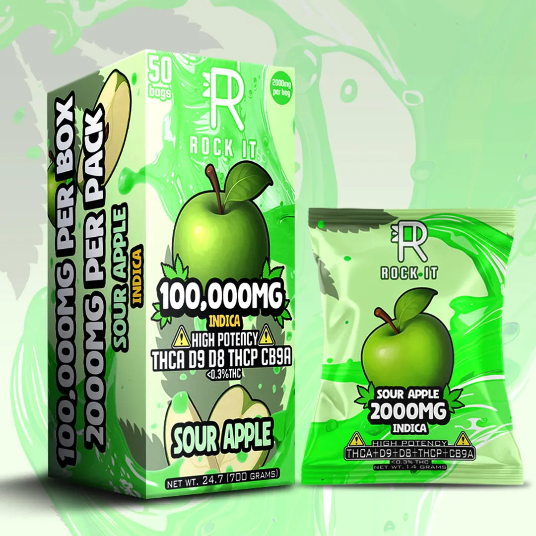 ROCK IT 100,000MG HIGH POTENCY THCA D9 THCP CB9A GUMMIES (2000MG PER BAG) (50 BAG DISPLAY)