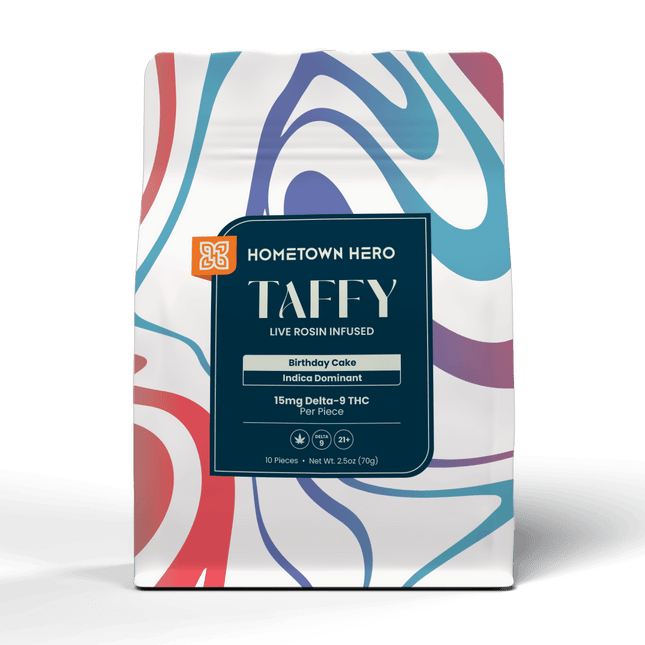HOMETOWN HERO 15MG D9 LIVE ROSIN TAFFY (10CT/PACK)