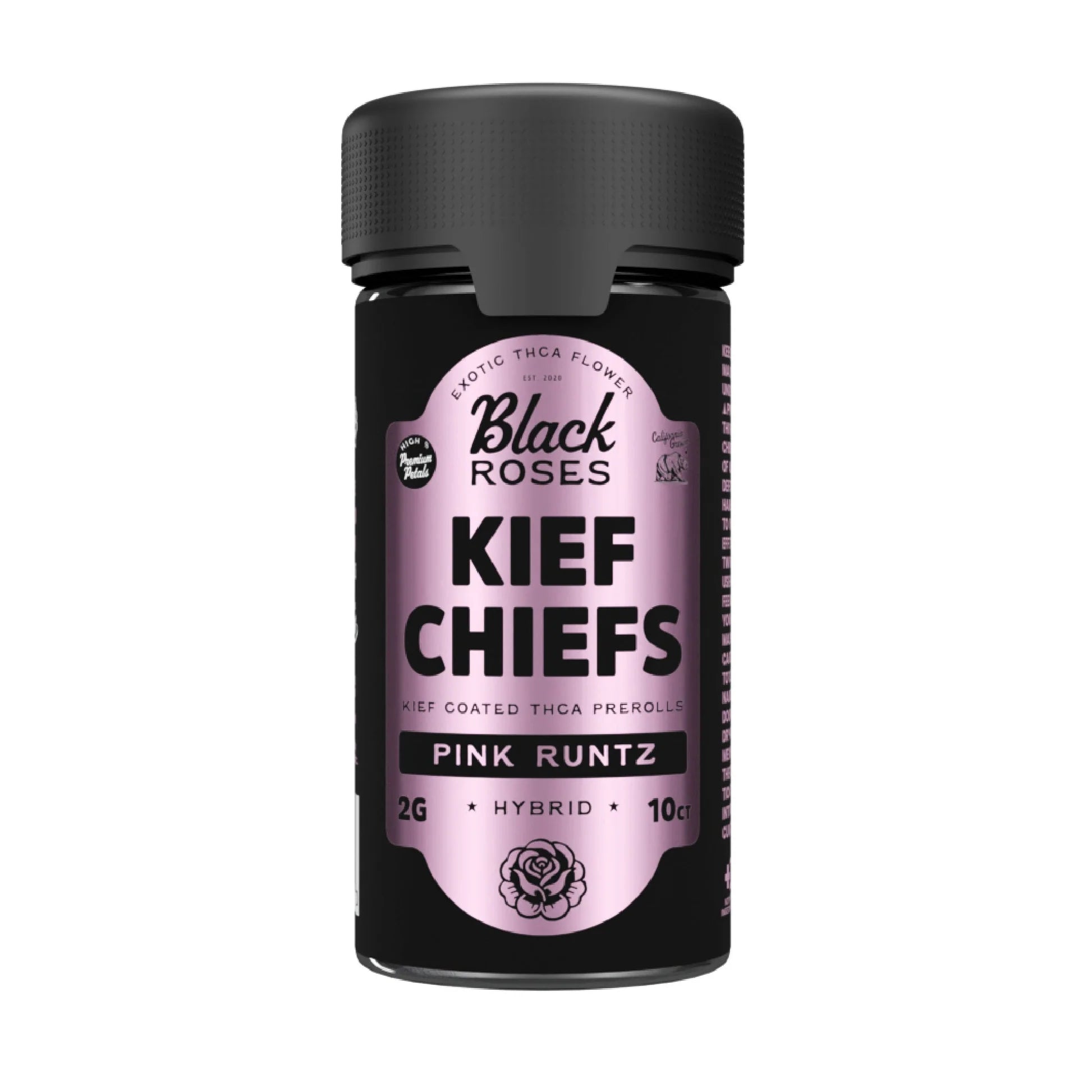 BLACK ROSES KIEF COATED THCA PREROLLS 2 GRAM EACH (10CT JAR)