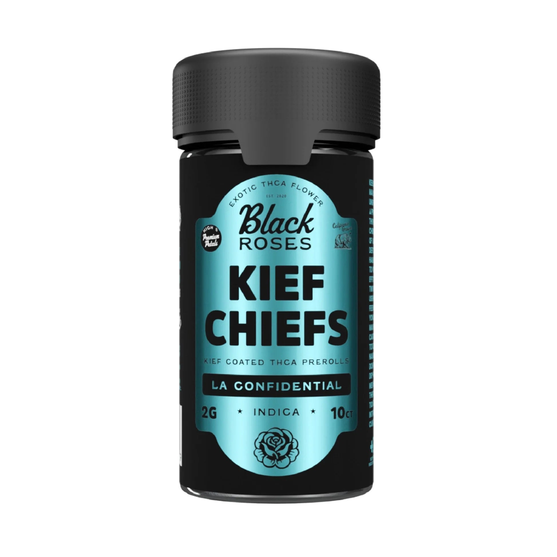 BLACK ROSES KIEF COATED THCA PREROLLS 2 GRAM EACH (10CT JAR)