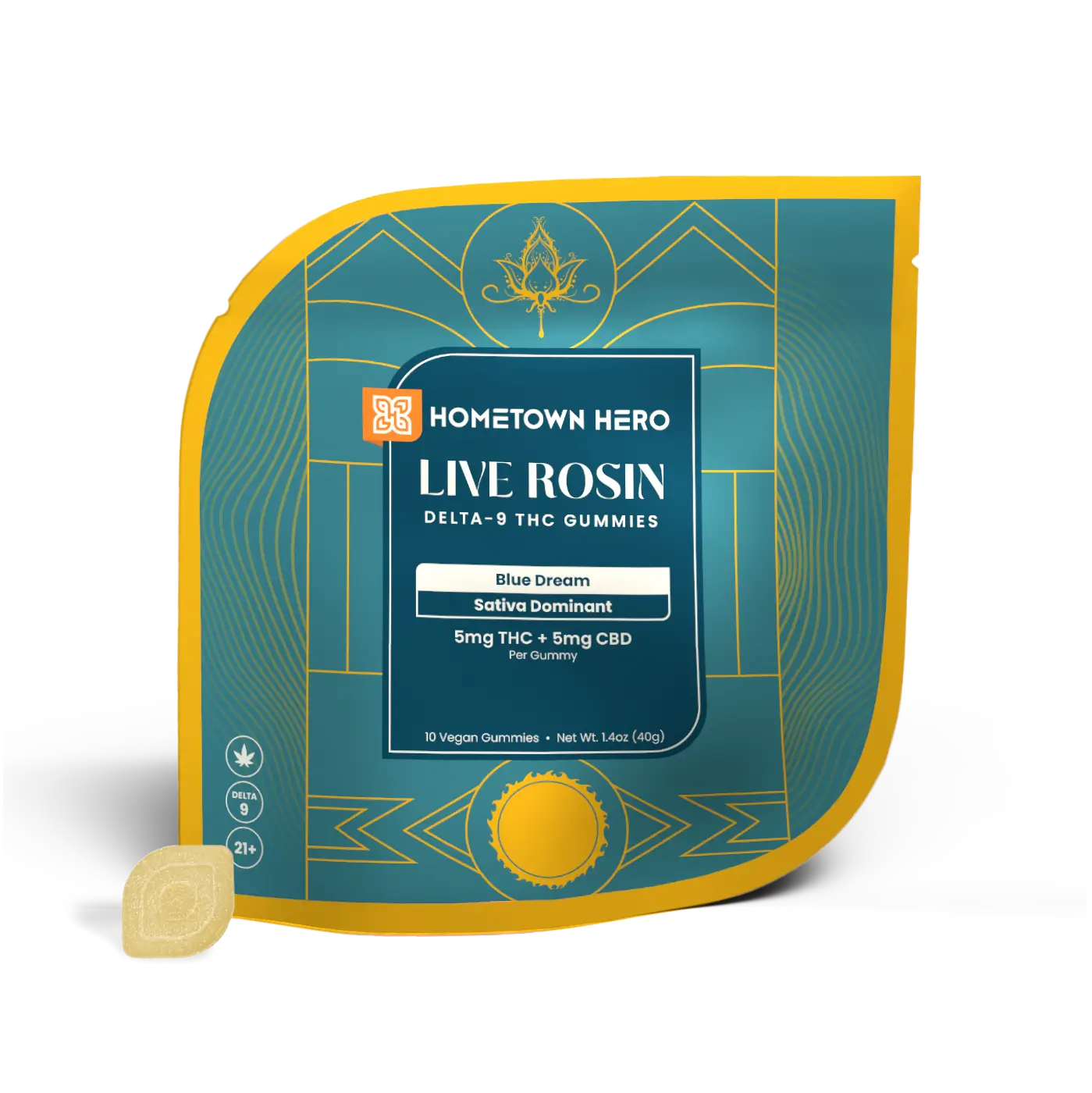 HOMETOWN HERO 5MG D9 LIVE ROSIN GUMMIES (10CT/PACK)