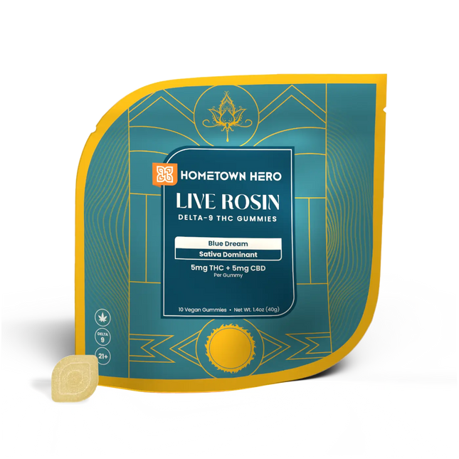 HOMETOWN HERO 5MG D9 LIVE ROSIN GUMMIES (10CT/PACK)