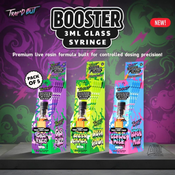 TRAP'D OUT BOOSTER 3ML LIVE ROSIN (THCA + HHHC + THCP) SYRINGE (5CT BOX)