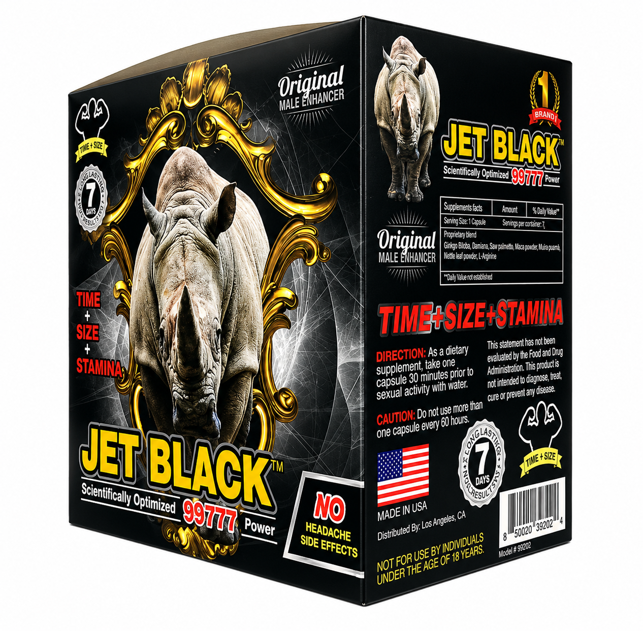 RHINO JET BLACK CAPSULES (12CT BOX)