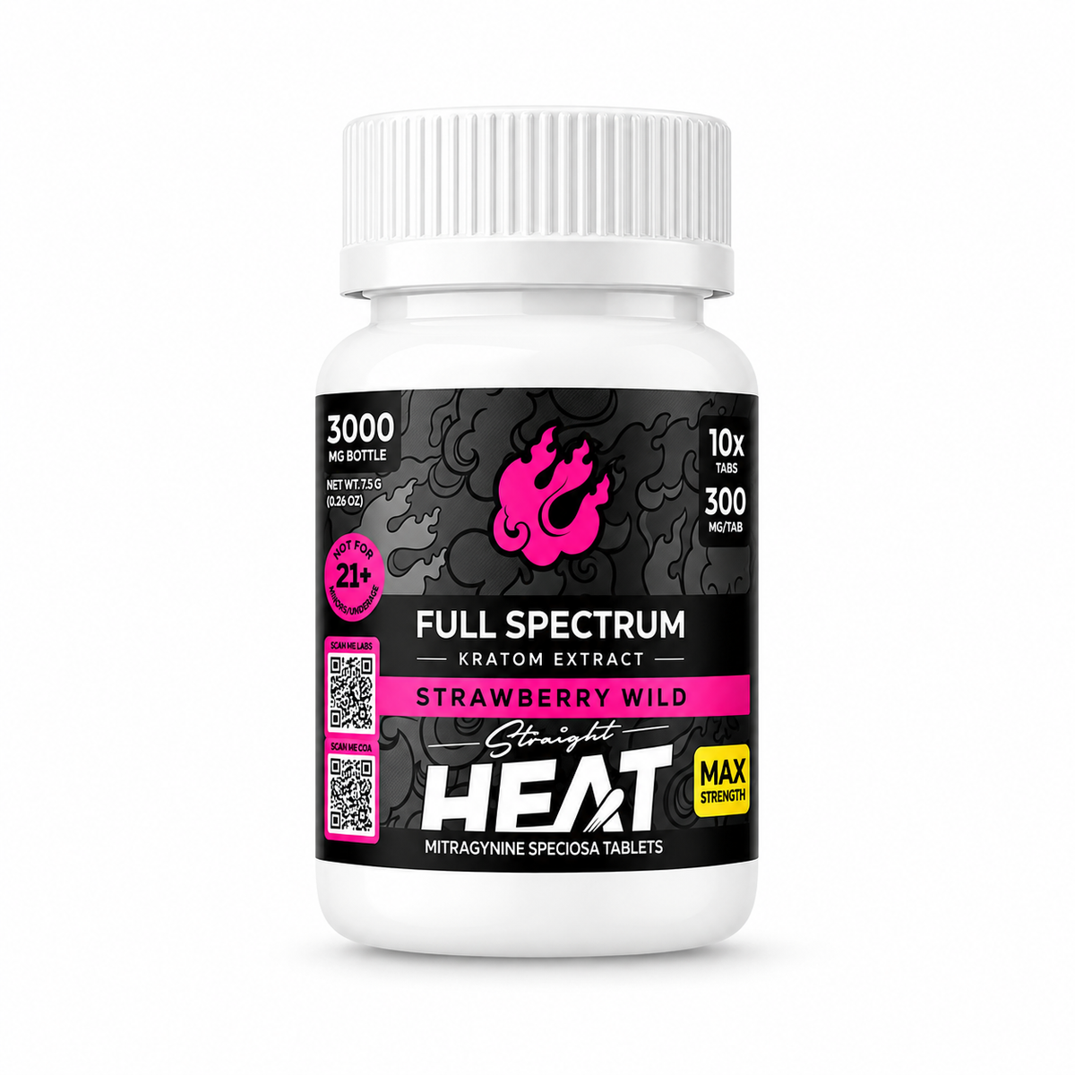 STRAIGHT HEAT FULL SPECTRUM 300MG KRATOM TABLETS (10CT JAR)