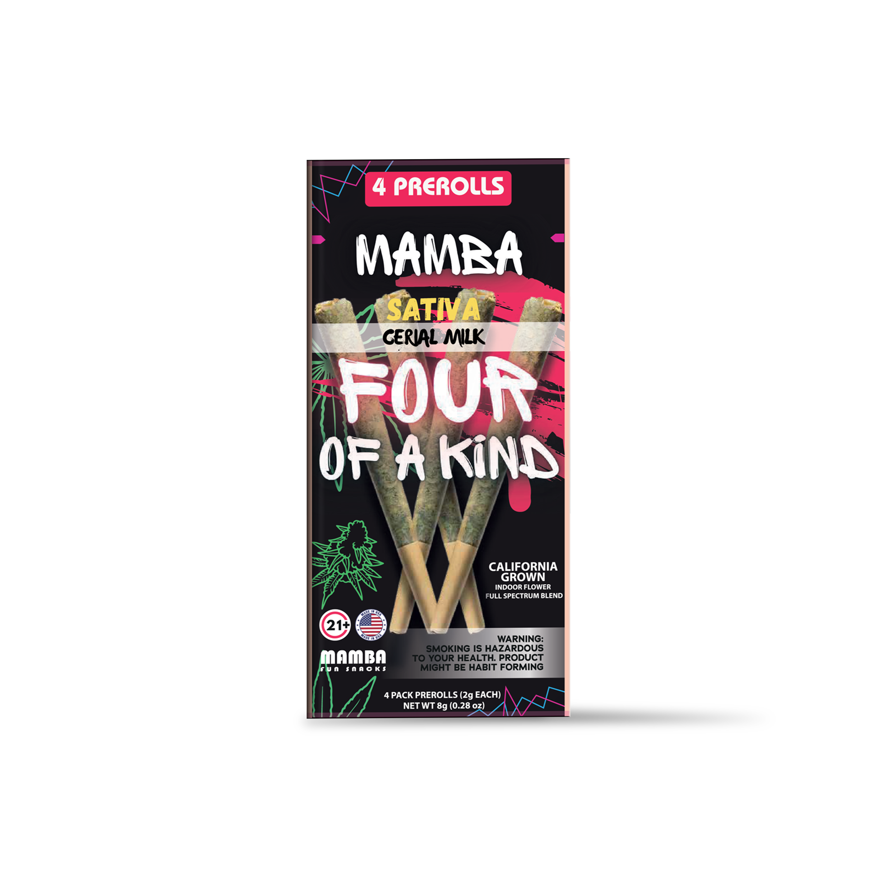 MAMBA FOUR OF A KIND 2G THC-A PRE ROLLS (4CT/PACK, 8G/PACK)