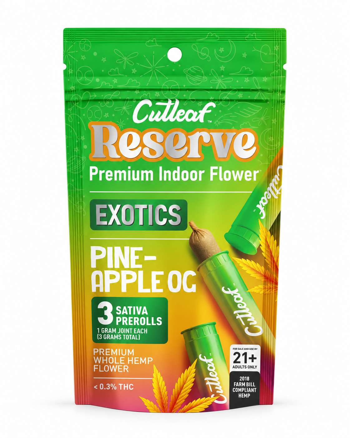 CUTLEAF RESERVE PREMIUM INDOOR FLOWER PRE-ROLLS (3 X 1G EACH PER PACK)