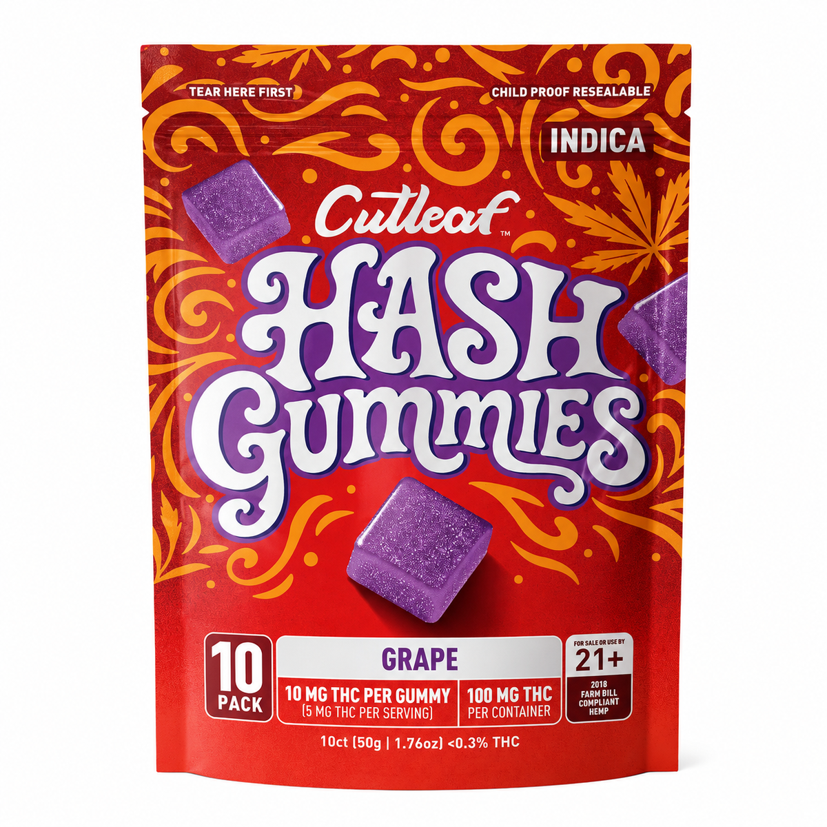 CUTLEAF THC HASH GUMMIES 10MG PER GUMMY (10CT BAG)