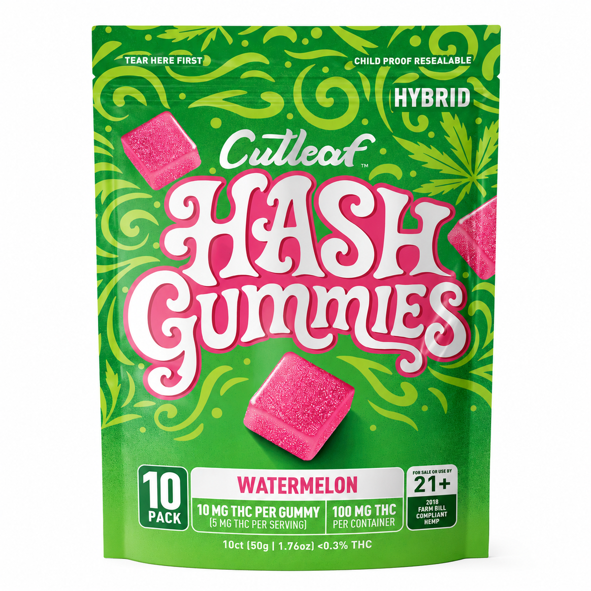 CUTLEAF THC HASH GUMMIES 10MG PER GUMMY (10CT BAG)