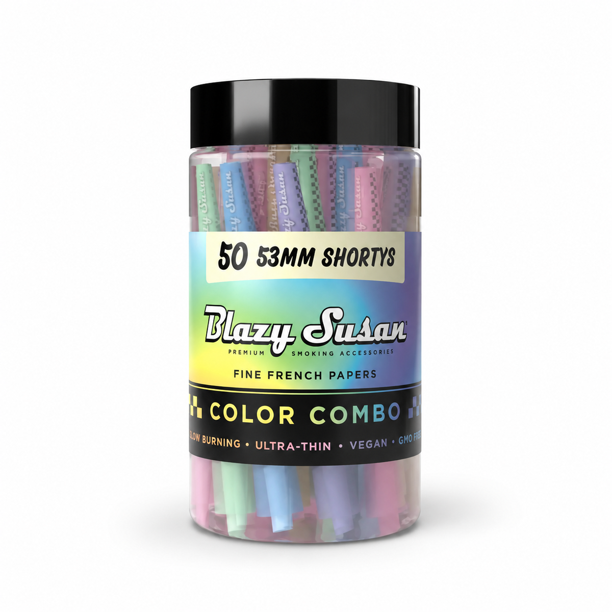 BLAZY SUSAN 53MM SHORTYS PRE ROLLED CONES (50CT/JAR) | RAINBOW