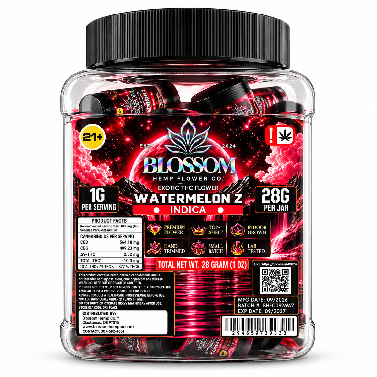 BLOSSOM EXOTIC 1 GRAM THC FLOWER (28CT JAR)