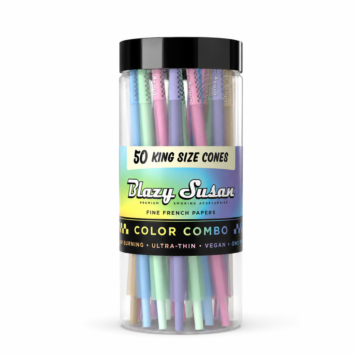 BLAZY SUSAN KING SIZE PRE ROLLED CONES (50CT/JAR) | RAINBOW