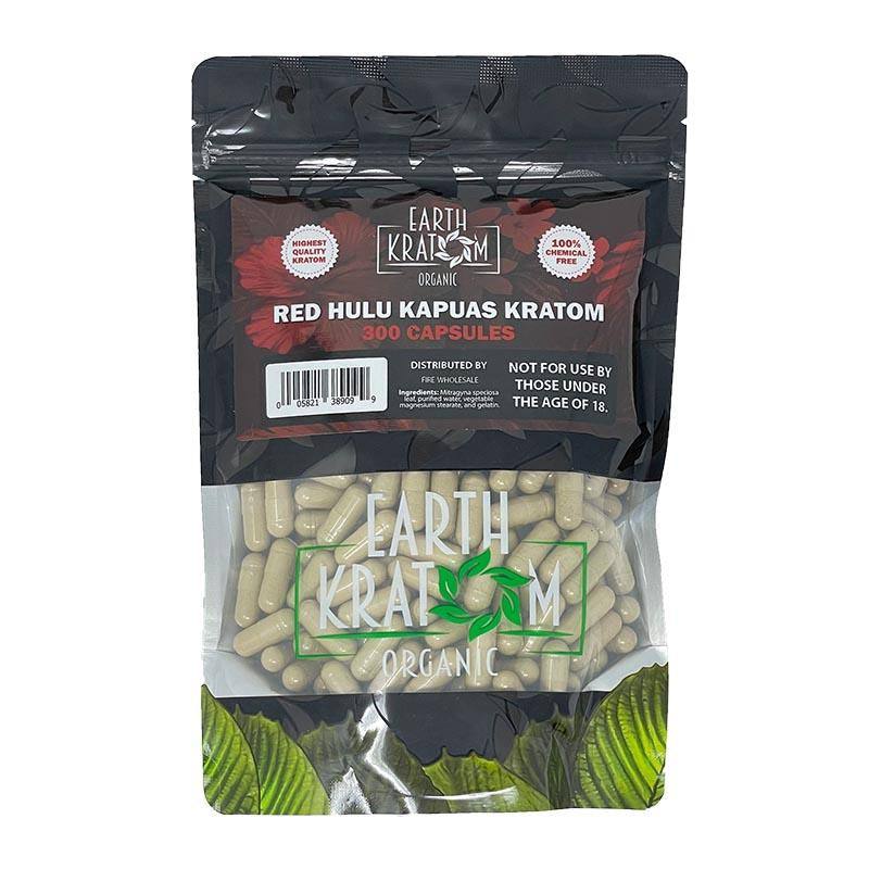 EARTH KRATOM 300CT CAPSULES RED HULU KAPUAS 005821389099