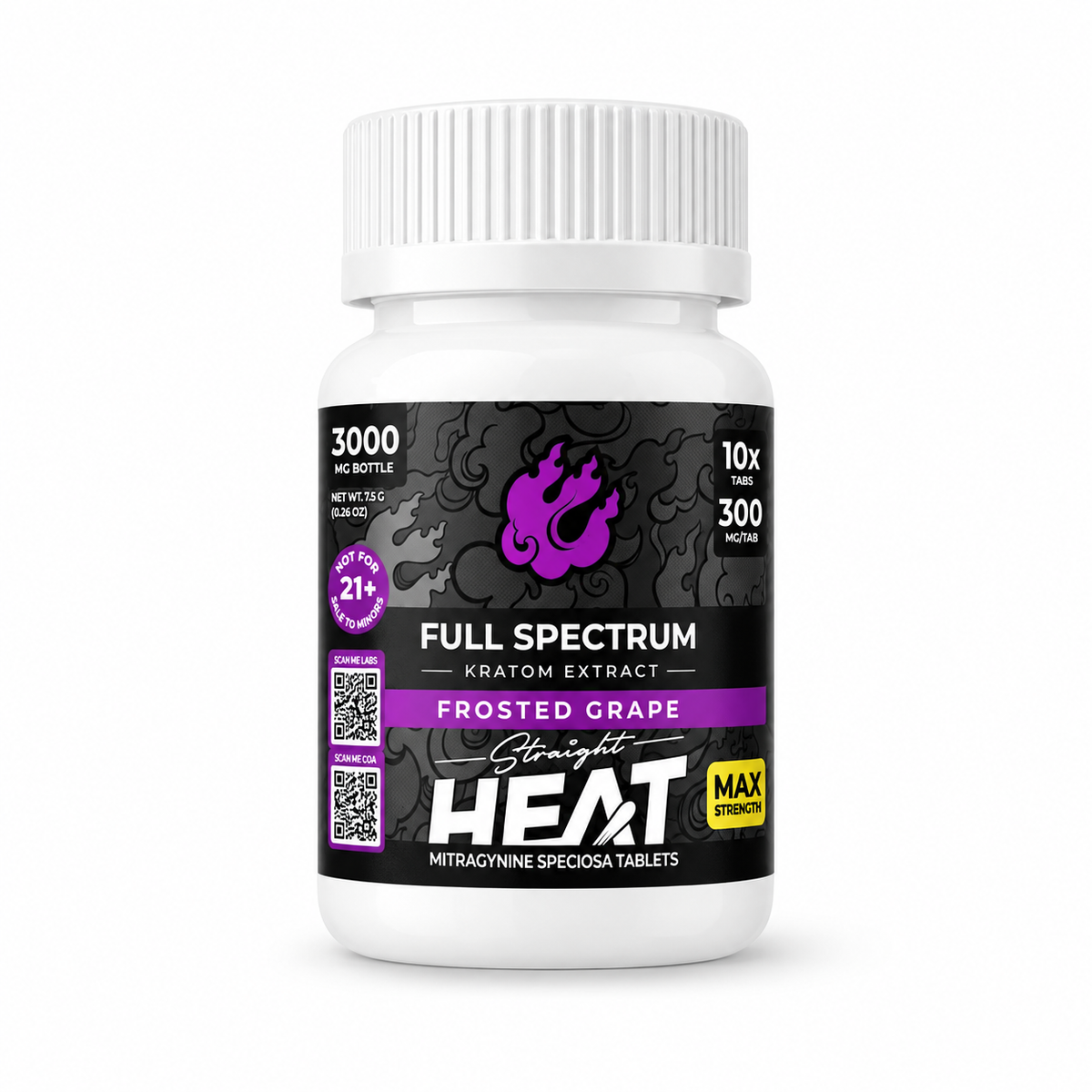 STRAIGHT HEAT FULL SPECTRUM 300MG KRATOM TABLETS (10CT JAR)