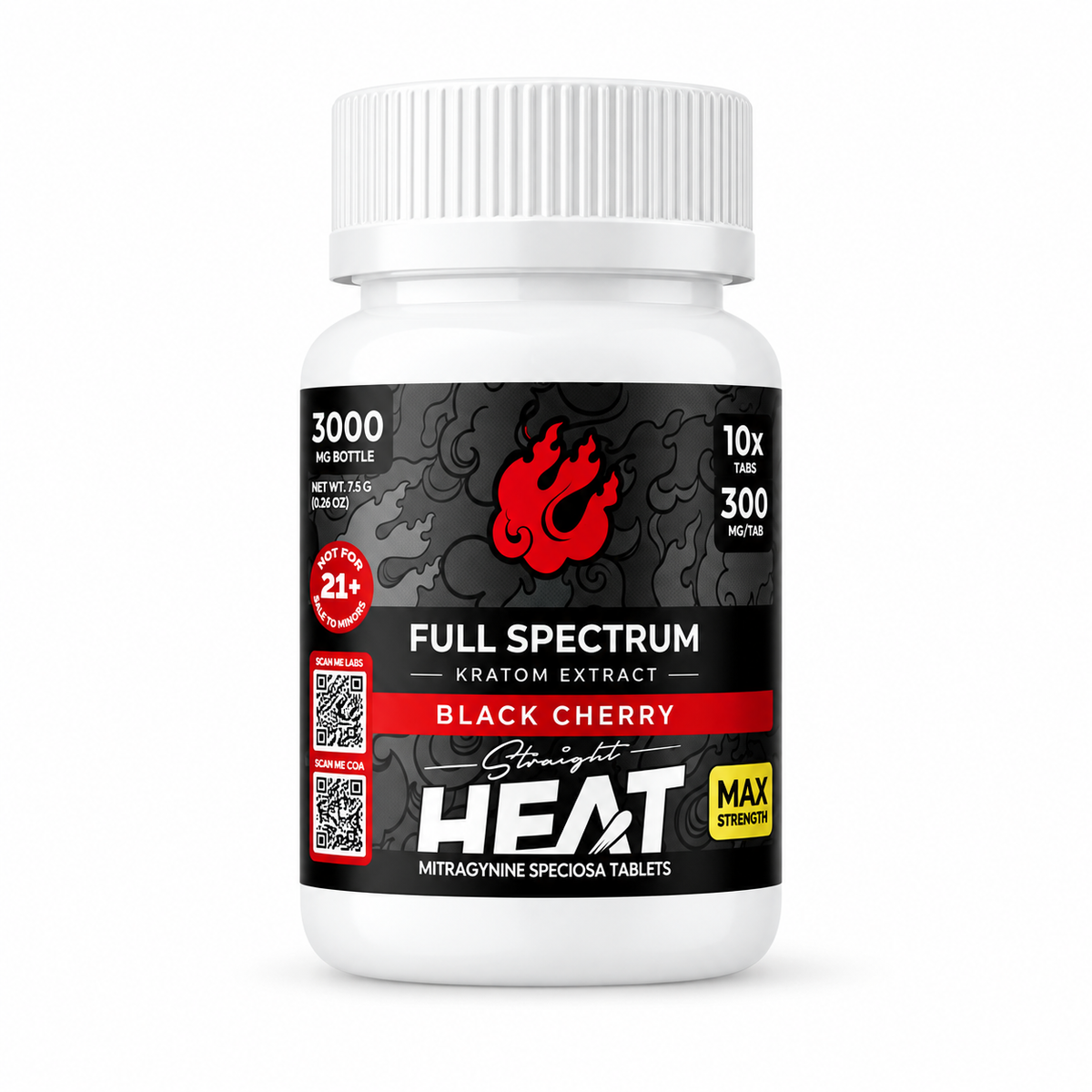 STRAIGHT HEAT FULL SPECTRUM 300MG KRATOM TABLETS (10CT JAR)