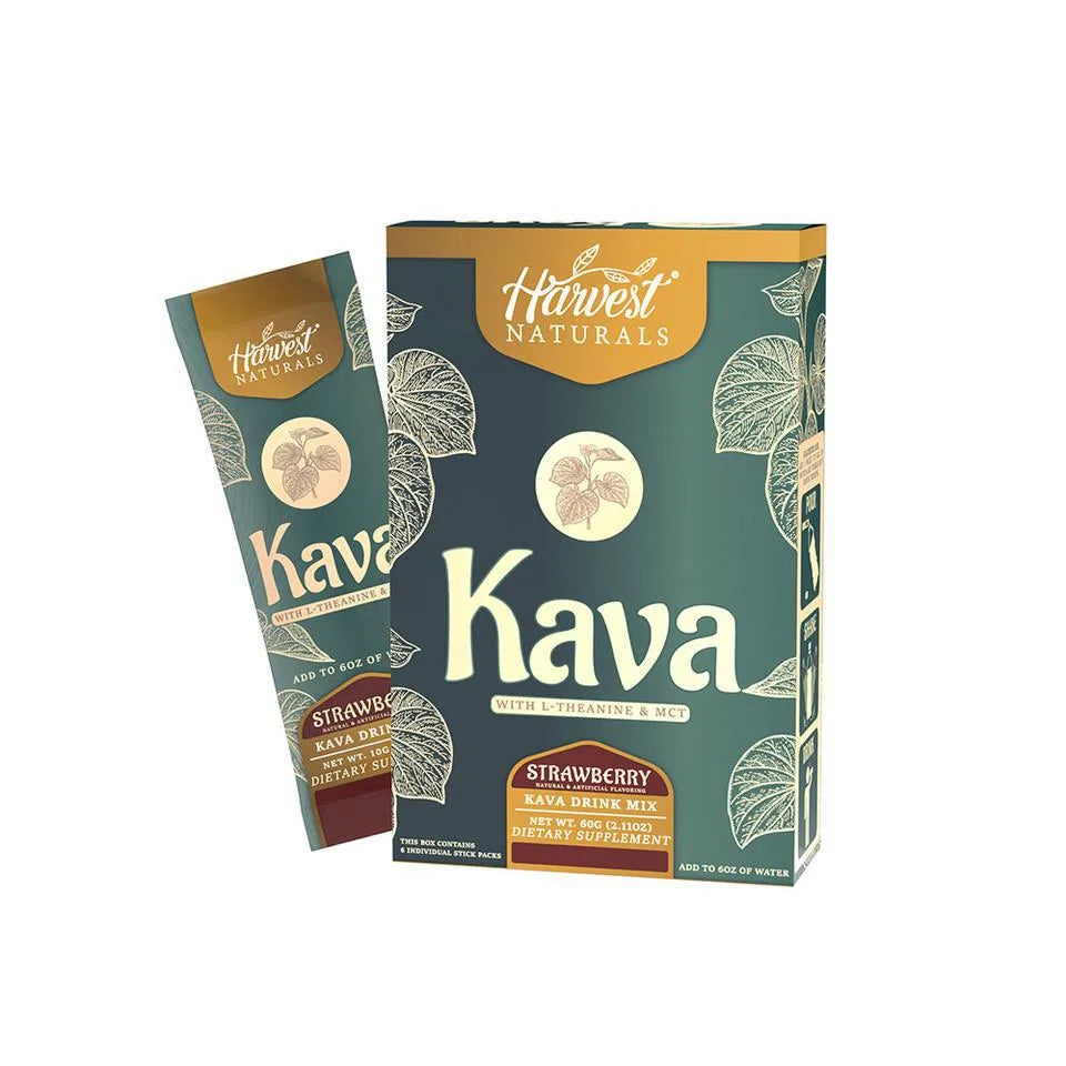 HARVEST NATURALS KAVA WITH L-THEANINE & MCT - STRAWBERRY KAVA DRINK MIX