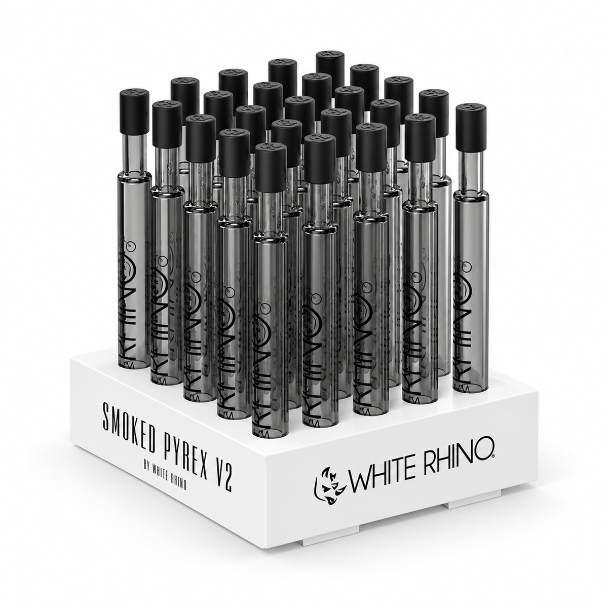 WHITE RHINO PYREX V2 GLASS STRAW W/ SILICONE CAP SMOKED (25CT DISPLAY)