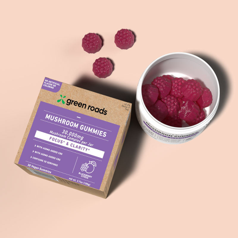 GREEN ROADS 900MG CBD + CBD MUSHROOM GUMMIES (30CT JAR)