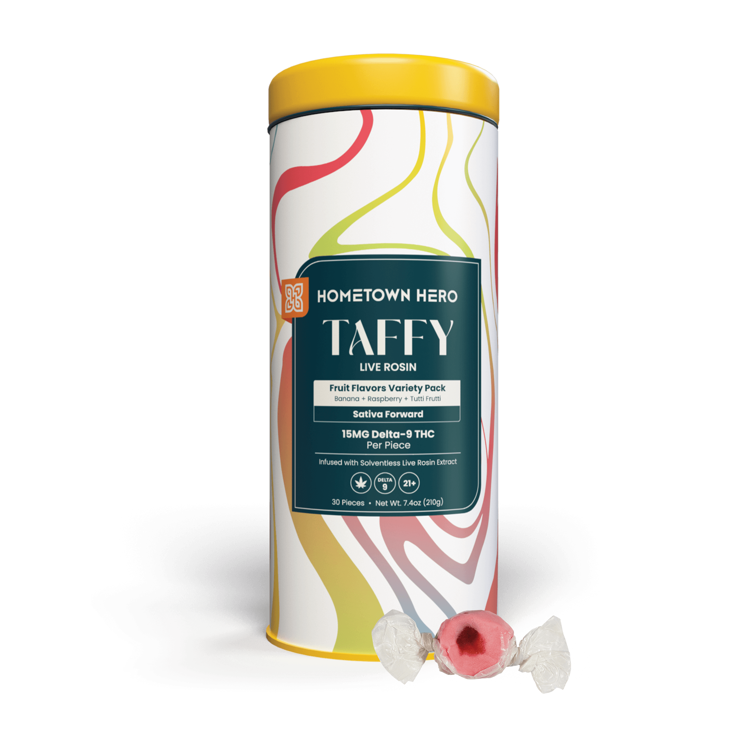 HOMETOWN HERO 15MG D9 LIVE ROSIN TAFFY (30CT/JAR)
