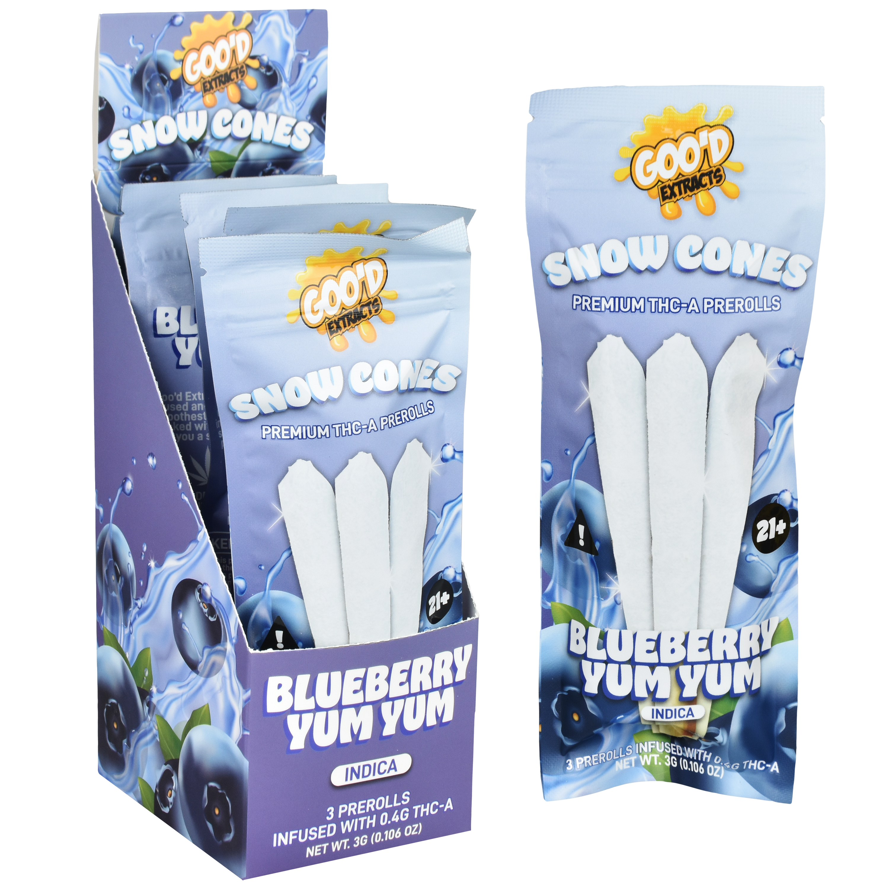 GOO'D EXTRACTS SNOW CONES PREMIUM THC-A PREROLLS 1G (3/PACK)