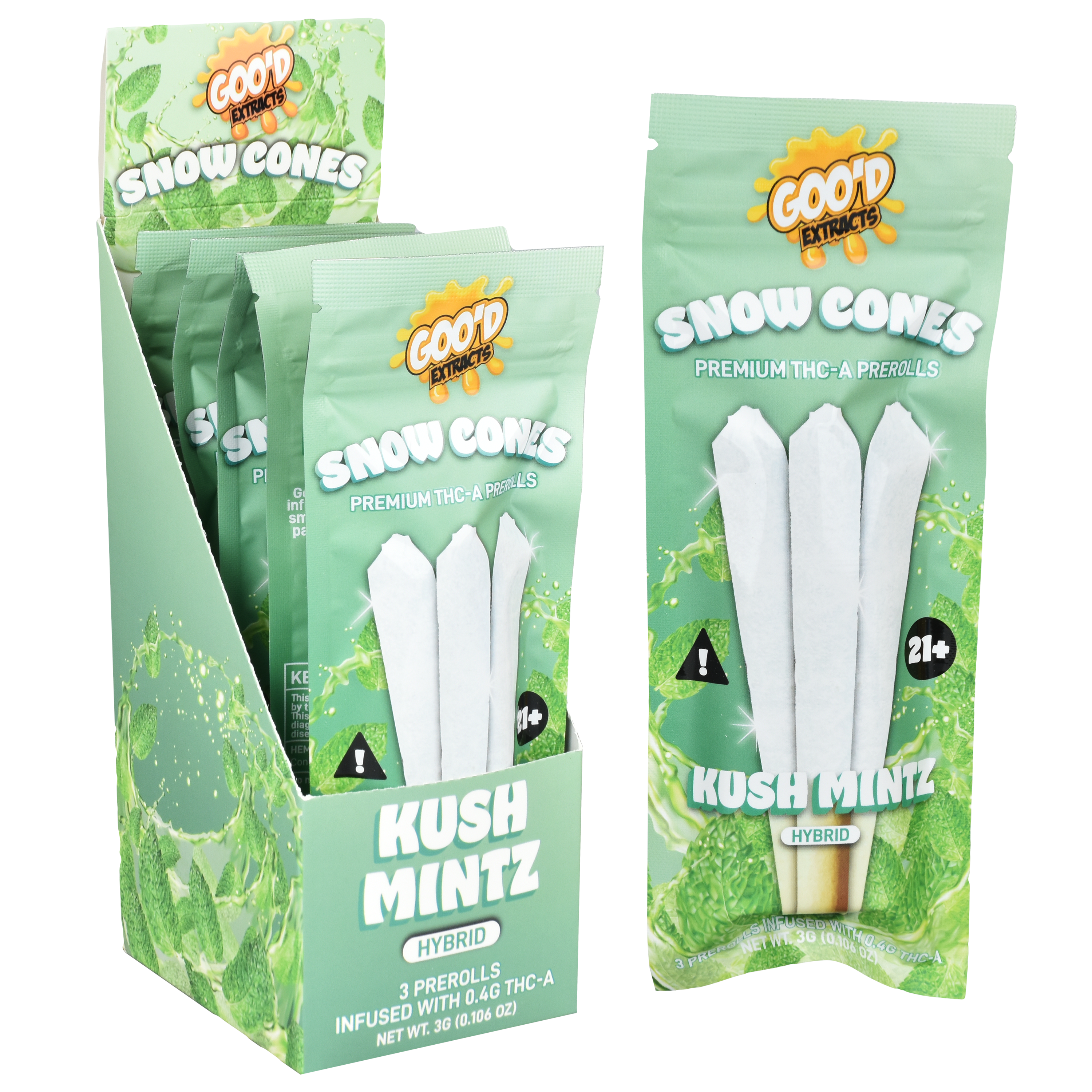 GOO'D EXTRACTS SNOW CONES PREMIUM THC-A PREROLLS 1G (3/PACK)