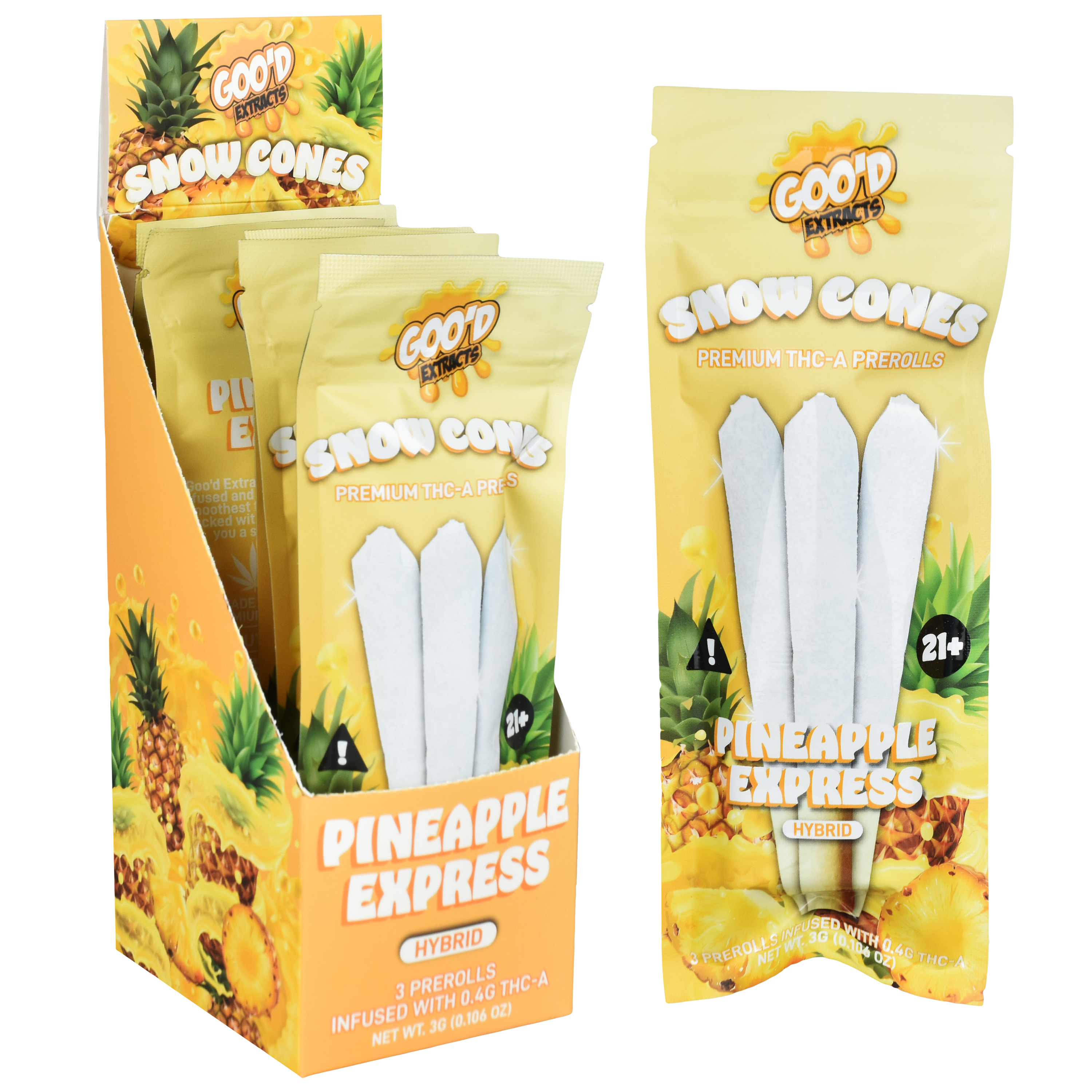 GOO'D EXTRACTS SNOW CONES PREMIUM THC-A PREROLLS 1G (3/PACK)
