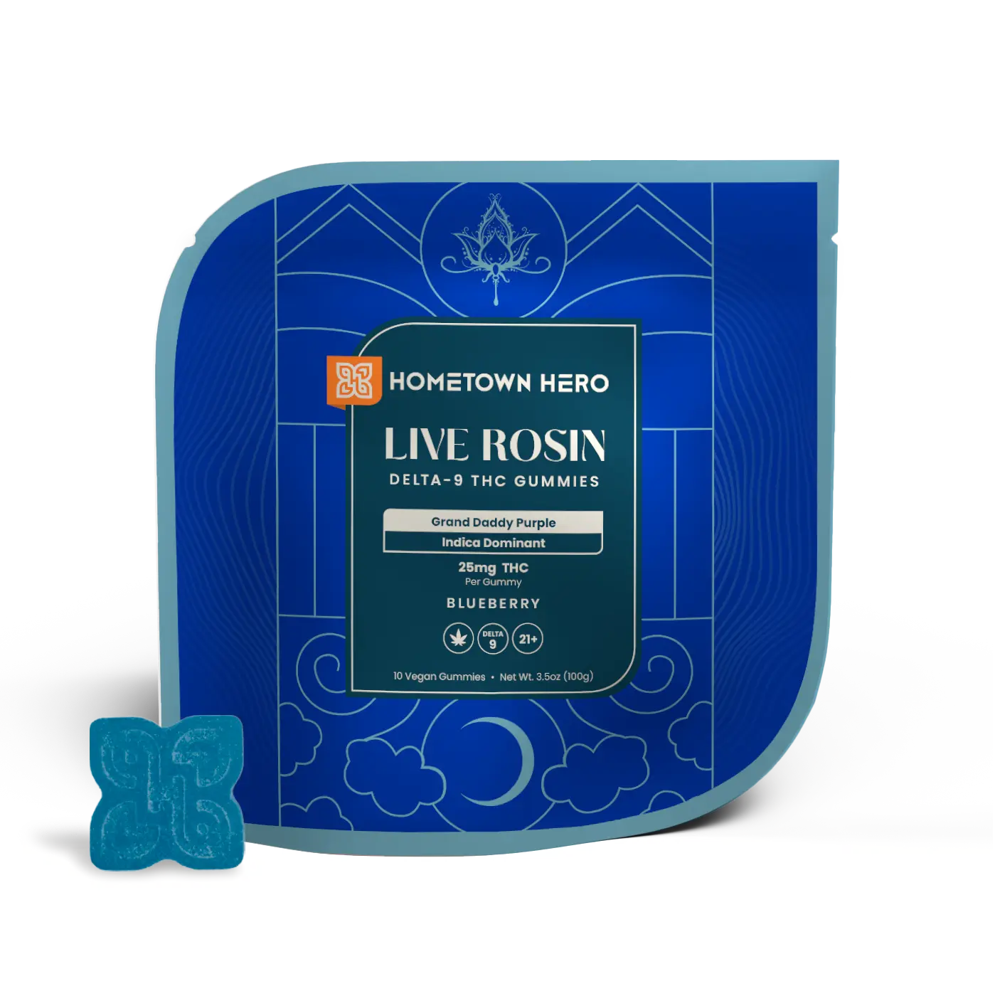 HOMETOWN HERO 25MG D9 LIVE ROSIN GUMMIES (10CT/PACK)
