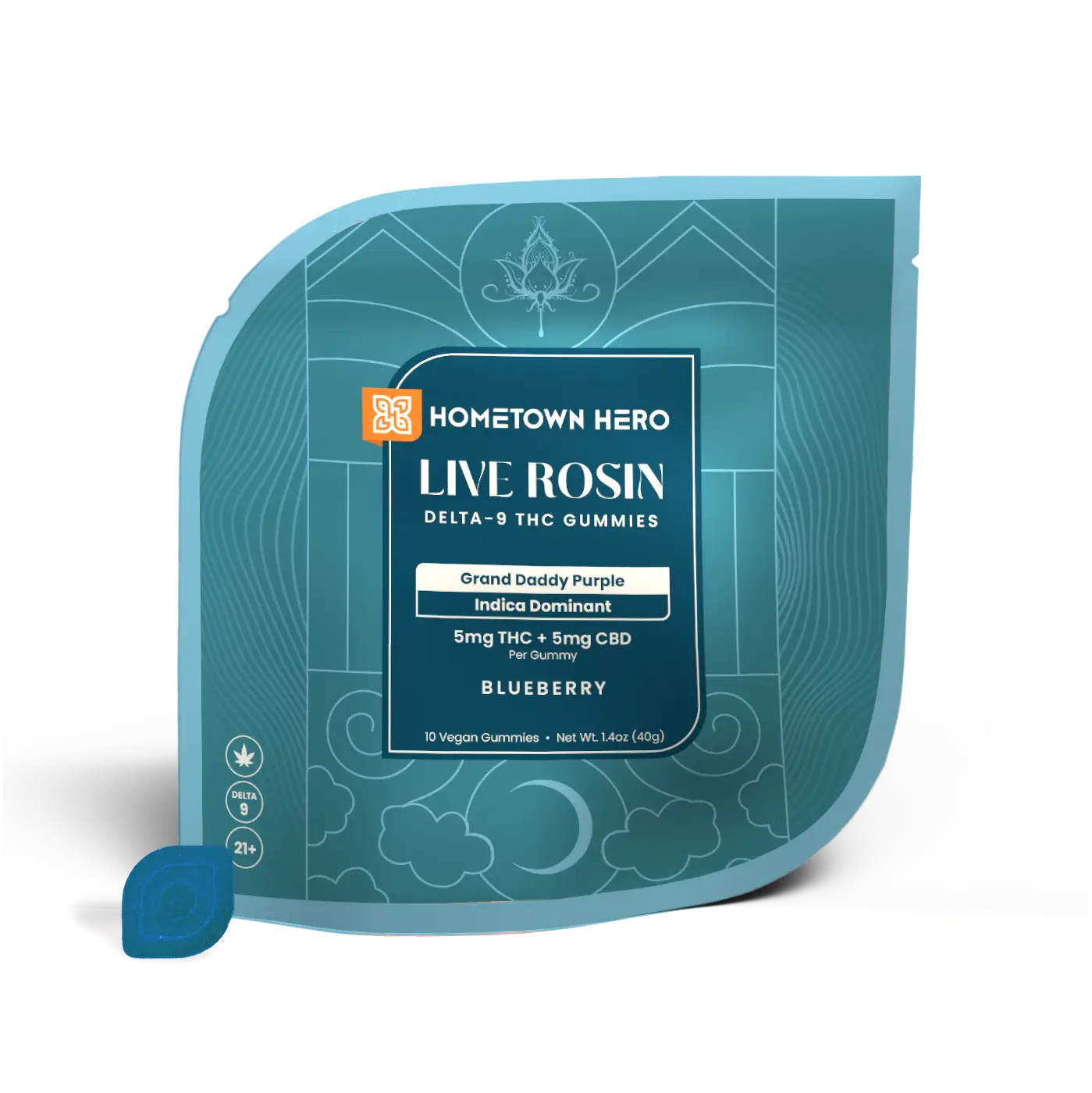 HOMETOWN HERO 5MG D9 LIVE ROSIN GUMMIES (10CT/PACK)