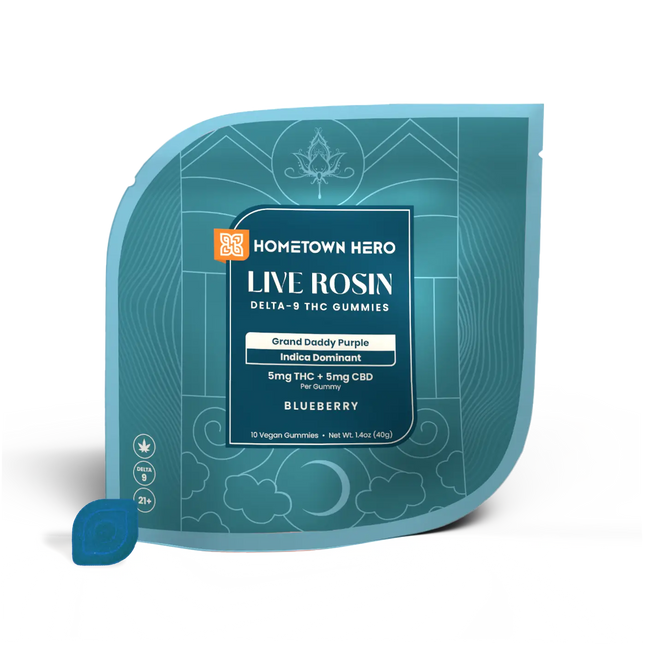 HOMETOWN HERO 5MG D9 LIVE ROSIN GUMMIES (10CT/PACK)