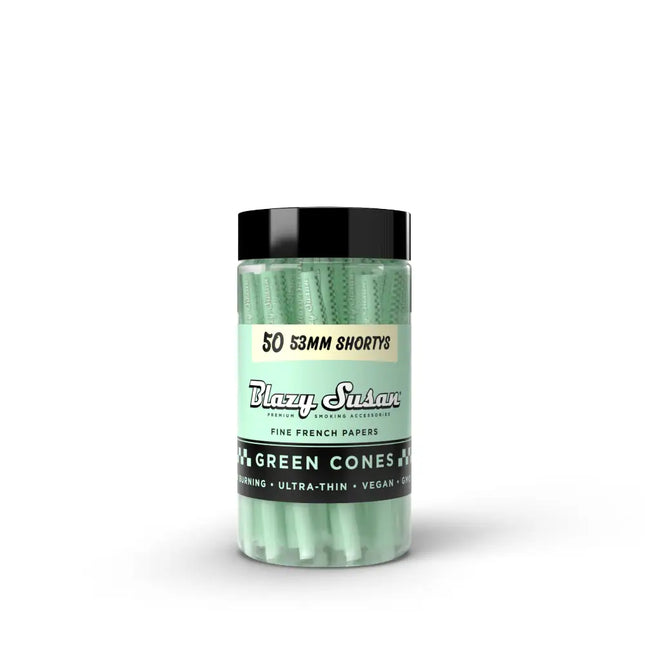 BLAZY SUSAN 53MM SHORTYS PRE ROLLED CONES (50CT/JAR) | GREEN