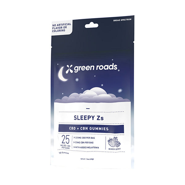 GREEN ROADS 250MG CBD + CBN GUMMY POUCHES (10CT/POUCH) | MIXED BERRY