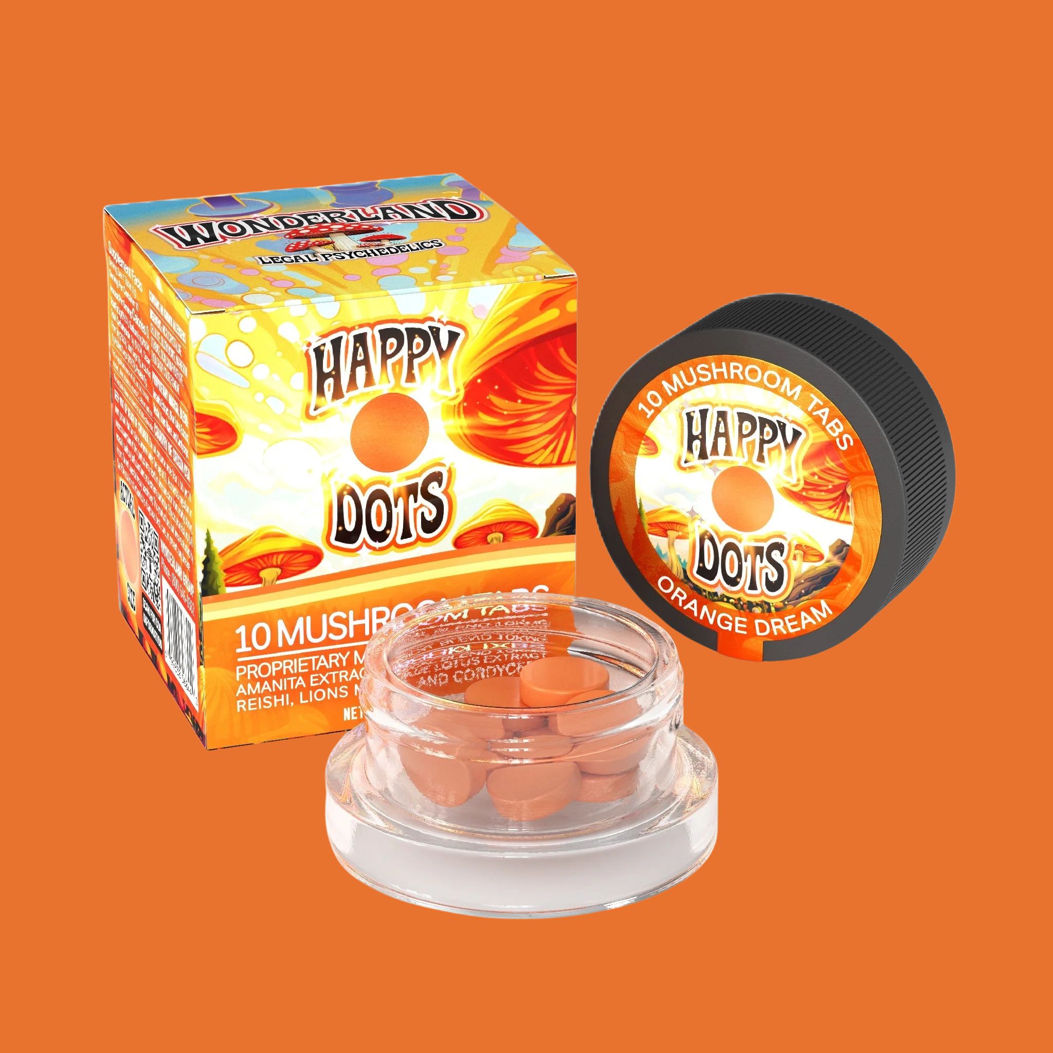 WONDERLAND HAPPY DOTS PSYCHEDELIC CHEWABLE TABLETS (10CT/JAR) | ORANGE DREAM