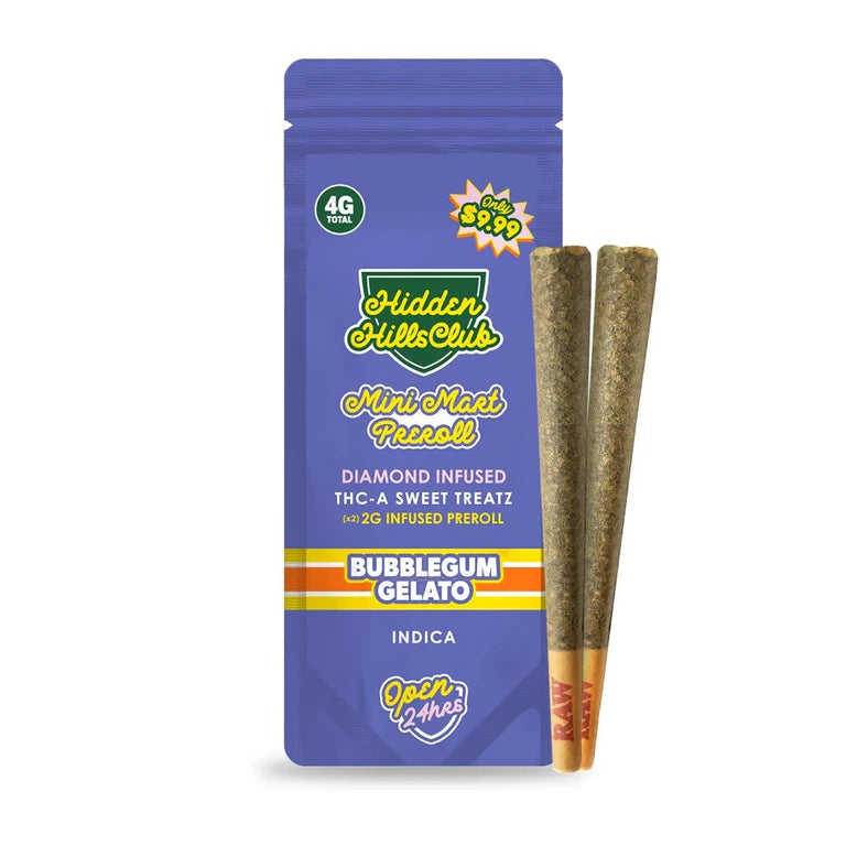 HIDDEN HILLS MINI MART PREROLLS THCA DIAMOND INFUSED (2 X 2G EACH)