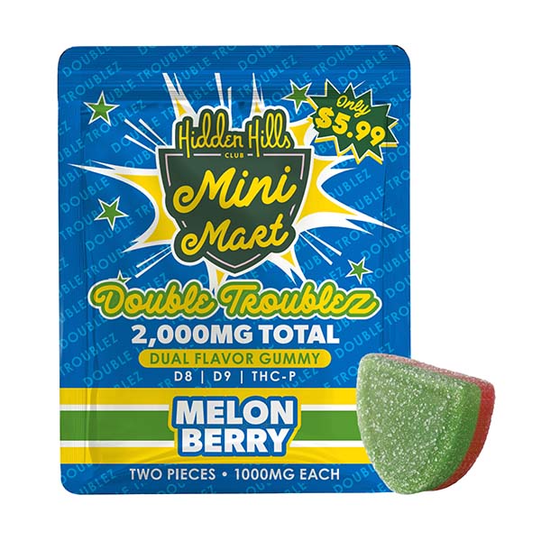 HIDDEN HILLS MINI MART DOUBLE TROUBLEZ 2000MG D8, D9, THC-P GUMMIES BOX (30CT BOX)